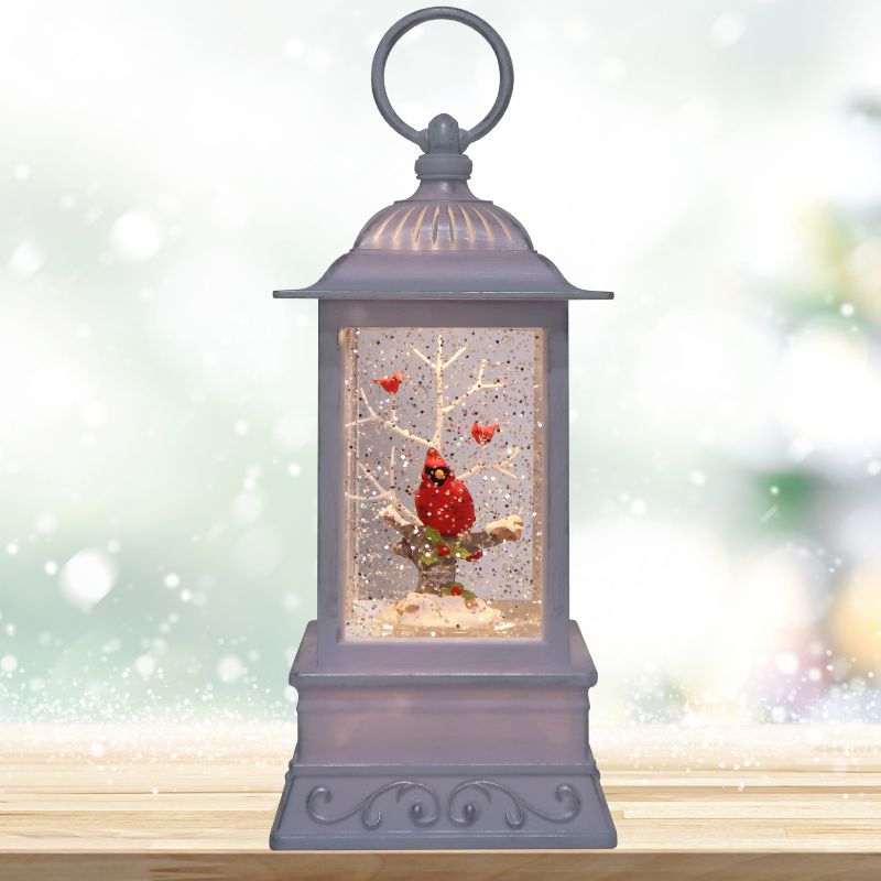 Cardinal Branch 10.5" Glitter Lantern